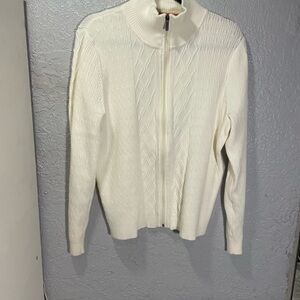 Women's White Zipper Cardigan Sweater
